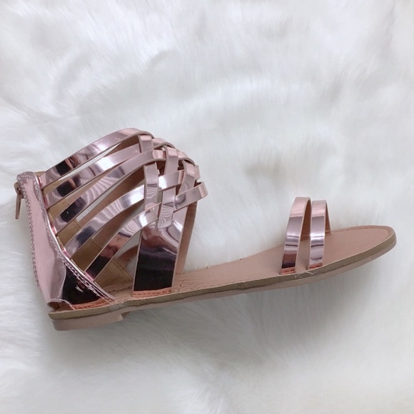 Rose Pink Metallic Strappy Gladiator Sandals Metallic Sandals - Picture 2 of 8